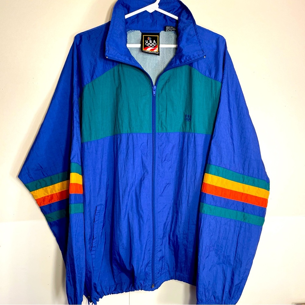 Vintage USA Olympics Jacket Windbreaker PRIDE Colors Rainbow XL